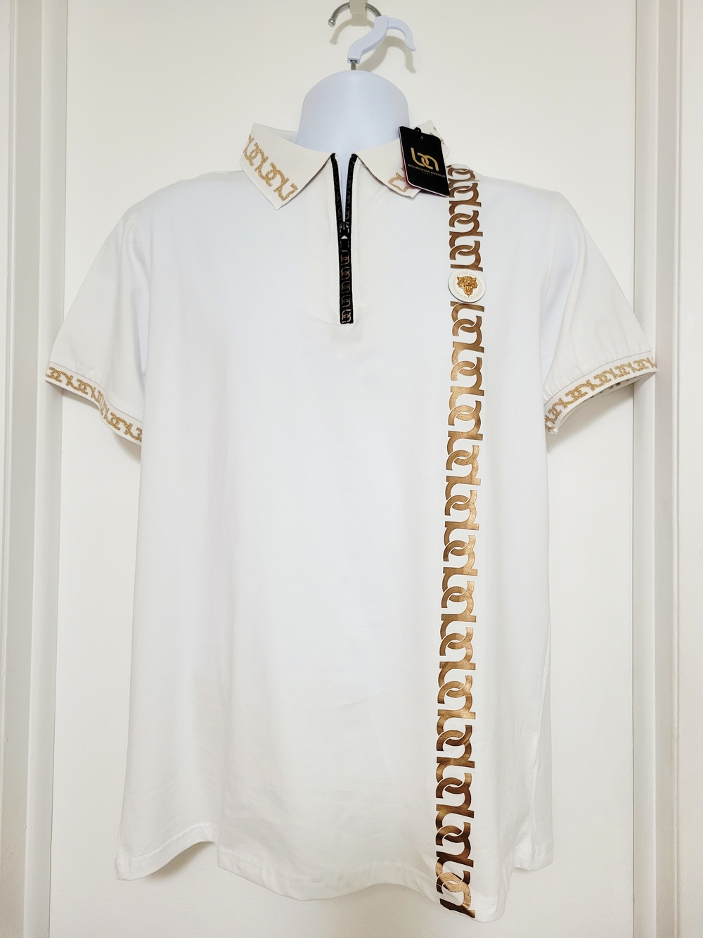 Men's Bourgeois Avenue Polo Shirt with Gold Trim - Luxury Zip Collar